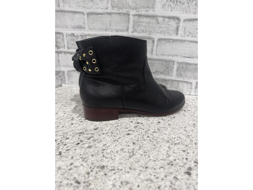 Kate Spade Black Leather Ankle Boots with Studded Bow Detail